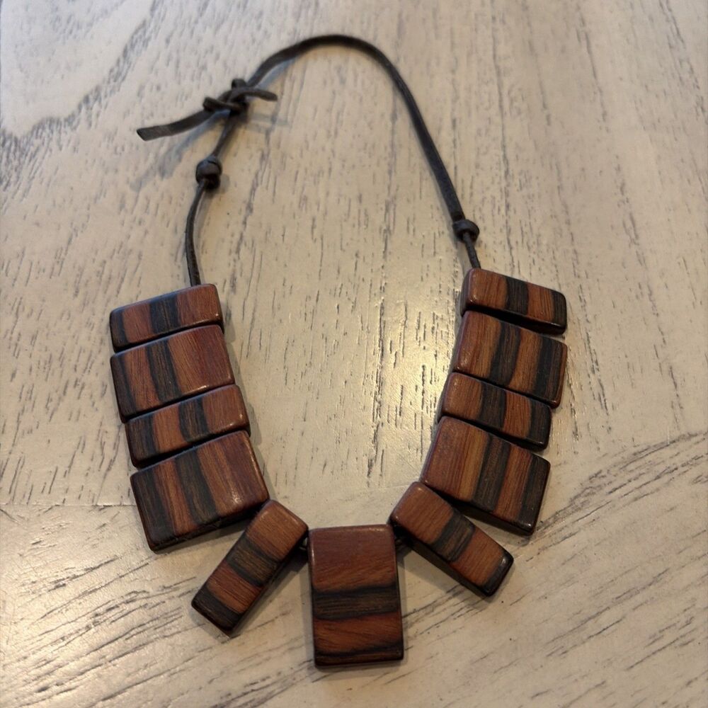 Zebra Wood Necklace on leather Thong Preowned